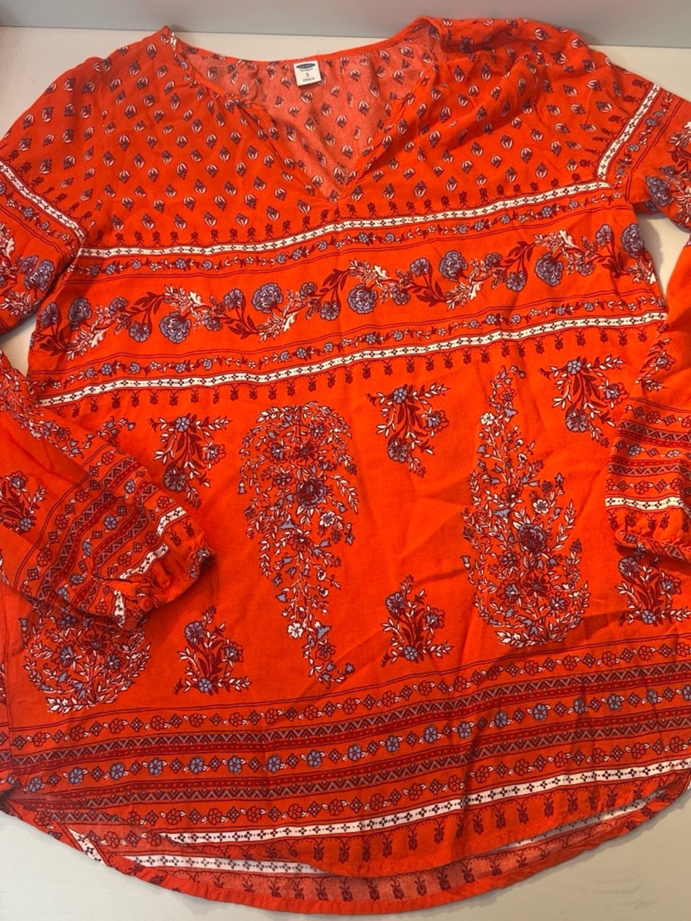 Old Navy Red-Orange Floral Border Print Tunic